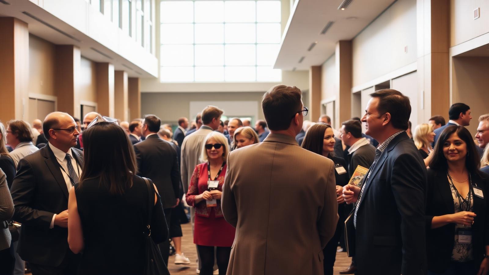 Wichita business professionals networking at a chamber-style business mixer